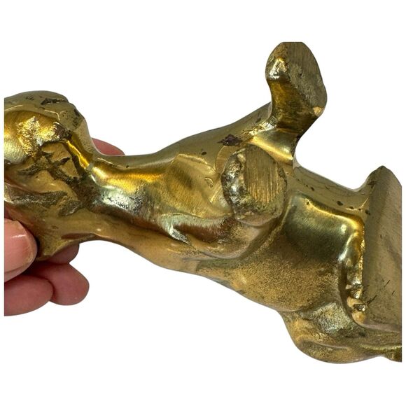 Vtg Brass Dog 3.5in X 4in Statue Figurine 80s Sitting Retro Boxer? MCM Solid - Picture 5 of 14